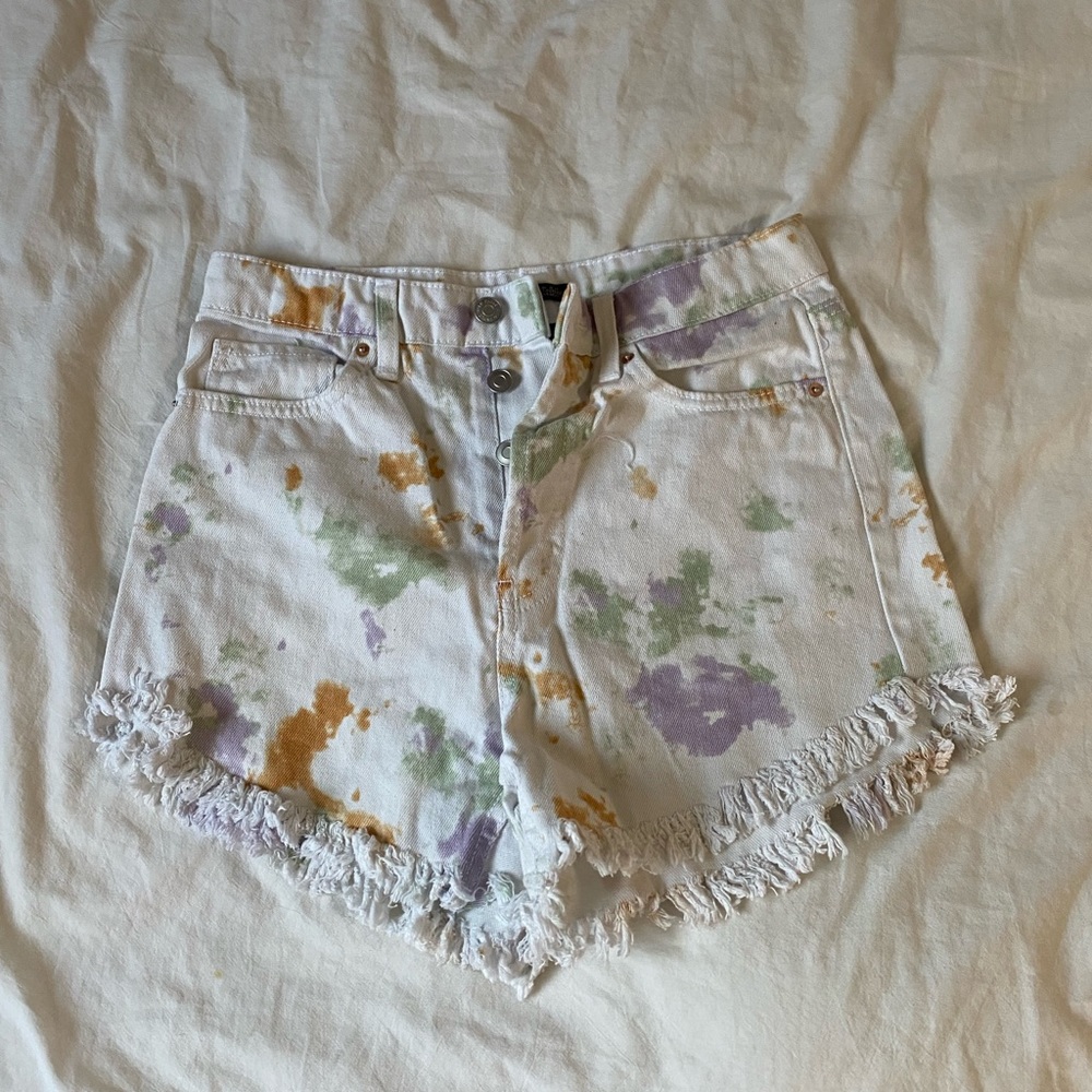 White Paint Splatter Colorful Jean Shorts